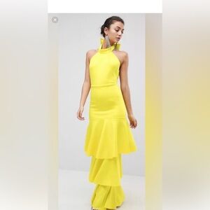 NWT ASOS Yellow Bow Formal Halter Prom Gown Dress